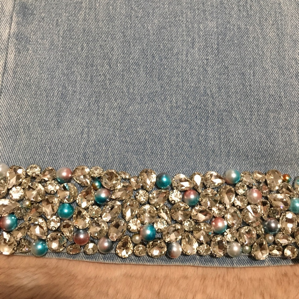Boston Proper Embellished Light Blue Wide-Leg Jeans Ankle Jeans - Women - Picture 2 of 4